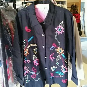 Black denim floral jacket